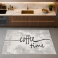 Preview: Grafischer Küchenteppich Grau mit Coffee-Time-Typografie und Struktur