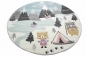 Preview: Spielteppich Kinderzimmer Teppich Camping Zelt Bären Berge Wohnwagen Tannen Fluss creme pink grau