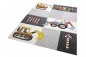 Preview: Spiel Teppich Kinderzimmer Baustelle Straßenschilder Bagger Kran creme grau gelb