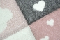 Preview: Spielteppich Kinderzimmer Teppich Herzchen Wolken Regenbogen Punkte rosa creme grau
