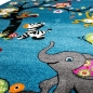 Preview: Teppich mit vielen Tiermotiven | in blau | Kinderfreundlich