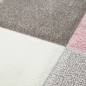 Preview: Designer Teppich Wohnzimmer mit Karo Muster in Creme Pink Grau
