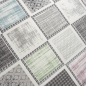 Preview: Designteppich mit grafischem Patch-Design Grau mit dezenten Farbakzenten