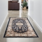 Preview: Teppich Dunkelblau Creme mit strukturiertem Medaillon Design