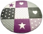 Preview: Kinderteppich Spielteppich Babyteppich Mädchen mit Herz Stern lila creme grau