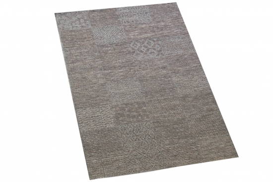 Preview: Indoor & Outdoor Teppich Sisal Optik Balkon Küche Terrasse Wohnzimmer Karomuster grau-beige