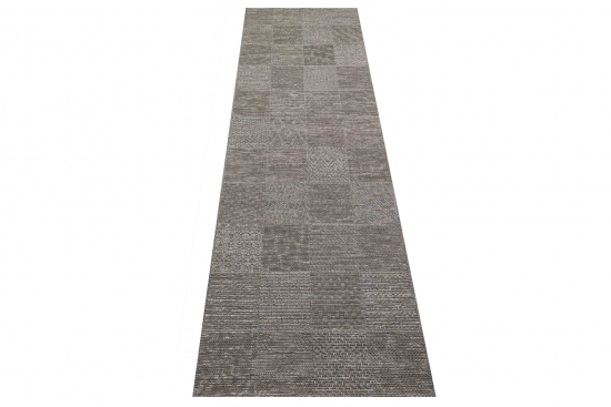 Preview: Indoor & Outdoor Teppich Sisal Optik Balkon Küche Terrasse Wohnzimmer Karomuster grau-beige