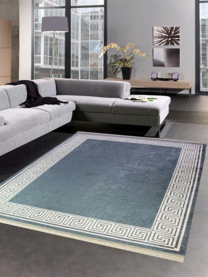 Teppich modern im Printdesign Teppich Wohnzimmer waschbar grau