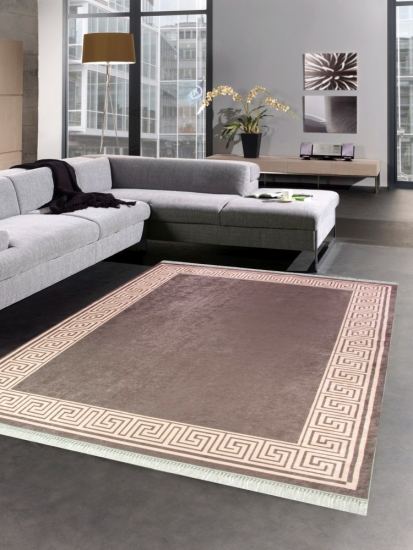 Teppich modern im Printdesign Teppich Wohnzimmer waschbar braun mokka