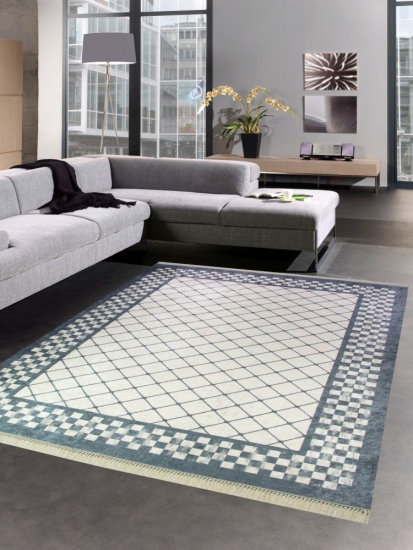 Teppich im Printdesign Teppich Wohnzimmer waschbar karo grau