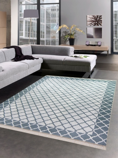 Teppich Wohnzimmerteppich marokkanisches Muster waschbar grau
