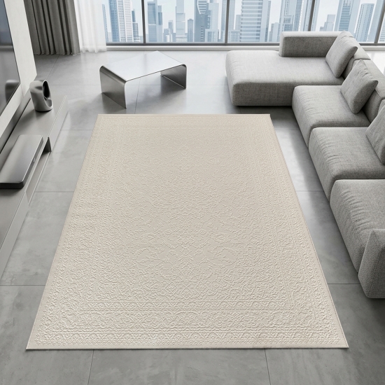Recycling Teppich Creme Ornament Stil modern Wohnbereich