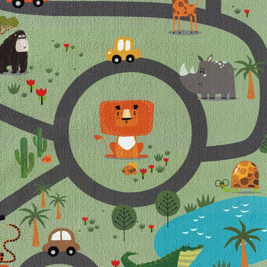Kinderteppich Safari / Straße Spielteppich waschbar grün
