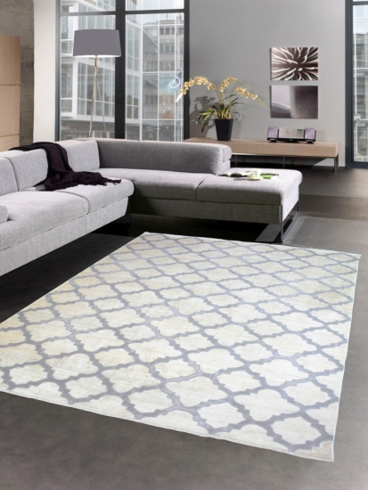 Teppich Luxus Designerteppich mit Naturfasern grau beige