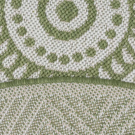 Preview: In- & Outdoorteppich rund mit Ethno-Design – Grün und Weiß, pflegeleicht & wetterfest Preview: In- & Outdoorteppich rund mit Ethno-Design – Grün und Weiß, pflegeleicht & wetterfest