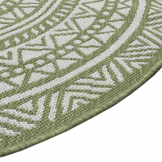 Preview: In- & Outdoorteppich rund mit Ethno-Design – Grün und Weiß, pflegeleicht & wetterfest Preview: In- & Outdoorteppich rund mit Ethno-Design – Grün und Weiß, pflegeleicht & wetterfest