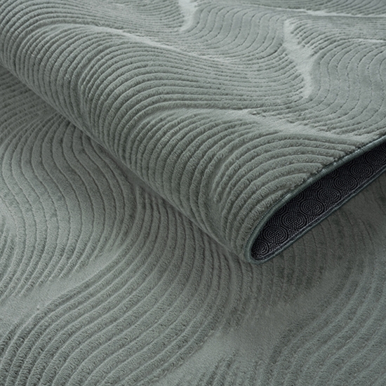 Preview: Schöner Wohnzimmerteppich dünn Wellenmuster unifarben in grün Preview: Schöner Wohnzimmerteppich dünn Wellenmuster unifarben in grün