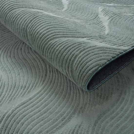 Preview: Schöner Wohnzimmerteppich dünn Wellenmuster unifarben in grün Preview: Schöner Wohnzimmerteppich dünn Wellenmuster unifarben in grün