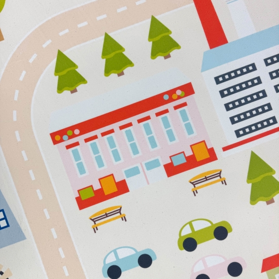 Kinderteppich pflegeleicht rutschfest mit Stadt Motiv in Beige