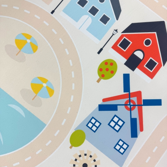 Kinderteppich pflegeleicht rutschfest mit Stadt Motiv in Beige
