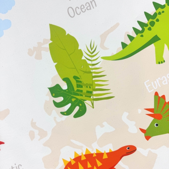 Preview: Kinderteppich im Dinomuster mit T-Rex Stegosaurus in Beige