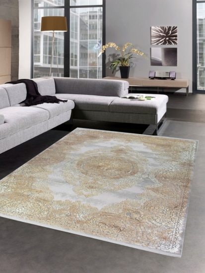 Teppich Luxus Designerteppich mit Naturfasern beige