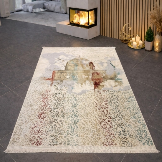 Gebetsteppich mit Moschee-Motiv in heller Naturfarbgebung