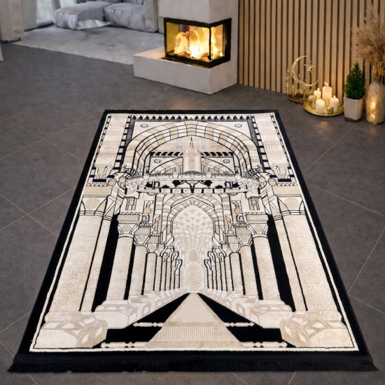 Moderner Gebetsteppich mit Moschee-Architektur und Perspektivmotiv