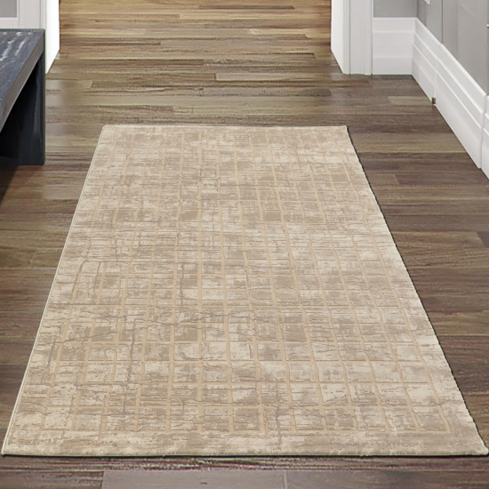Teppich im orientalischen Retro-Stil • Hoch-Tief-Effekt • liniert in beige