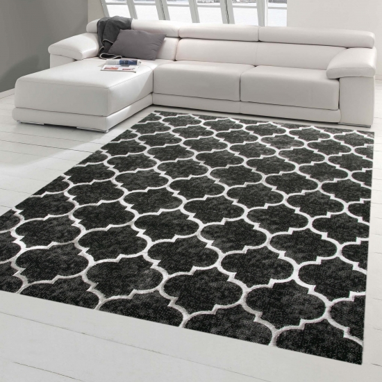 Stilvoller Orient-Teppich im Marokko-Stil grau schwarz