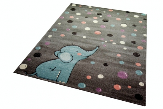 Teppich Kinderzimmer Elefant Punkte grau blau