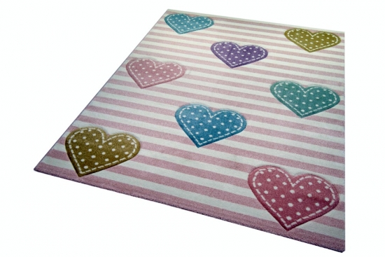 Kinderteppich Spielteppich Babyteppich Mädchen mit Herz rosa lila grün blau