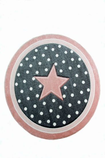 Kinderteppich Spielteppich Babyteppich Mädchen runder Teppich mit Stern rosa creme grau