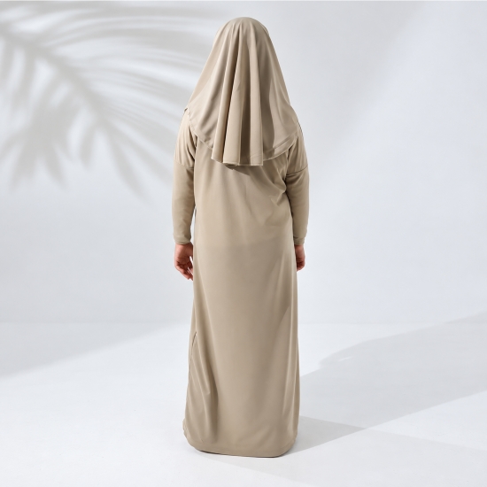Preview: Kinder Gebetsset Rosa Beige 5-teilig mit Motivteppich Kleid und Gebetskette