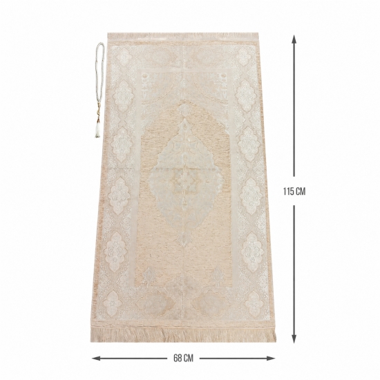 Preview: Damen Gebetsset Beige mit langem Kleid und ornamentiertem Gebetsteppich