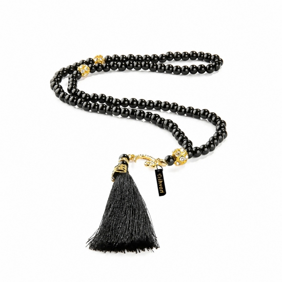Preview: Damen Gebetsset Schwarz mit Ornament-Teppich, Gebetskleid und Tasche