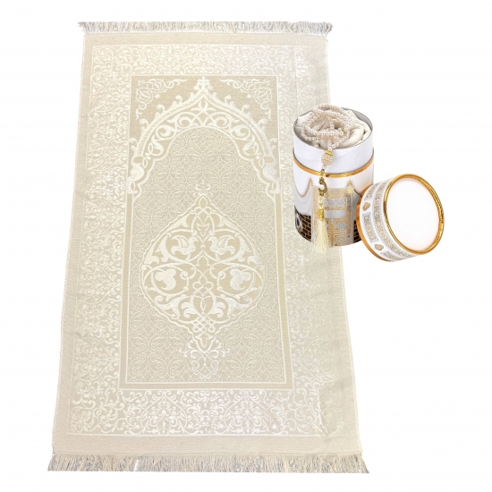Gebetsteppich Taftstoff mit Geschenkbox weiß 65 x 110 cm