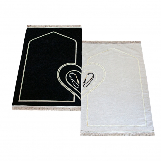 Gebetsteppich Set Herzmotiv Schwarz & Weiß für Paare 70 x 115 cm