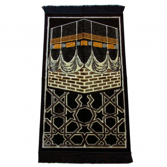 Gebetsteppich Kaaba-Motiv Schwarz Gold 70 x 115 cm