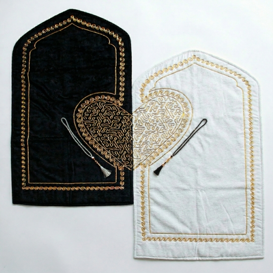 Moderner Partner- Gebetsteppich Schwarz Creme Ornament Design elegant