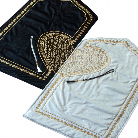 Preview: Moderner Partner- Gebetsteppich Schwarz Creme Ornament Design elegant