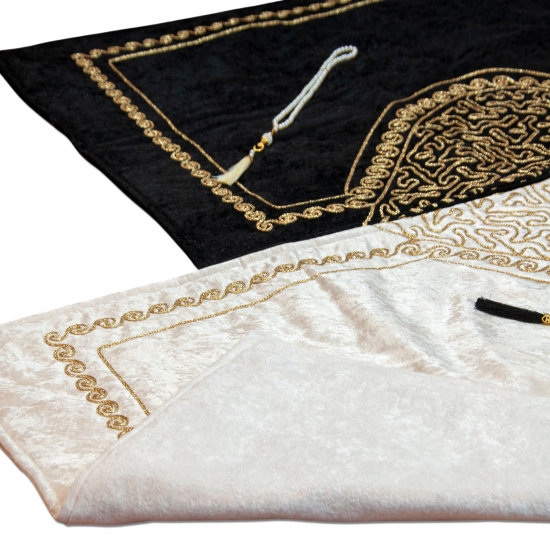 Preview: Moderner Partner- Gebetsteppich Schwarz Creme Ornament Design elegant