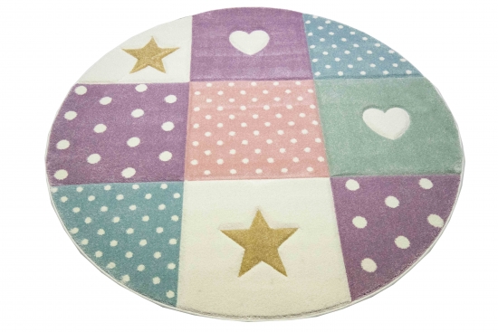 Preview: Kinderteppich Kinderzimmer Spiel Teppich Punkte Herz Stern Design creme rosa blau Preview: Kinderteppich Kinderzimmer Spiel Teppich Punkte Herz Stern Design creme rosa blau