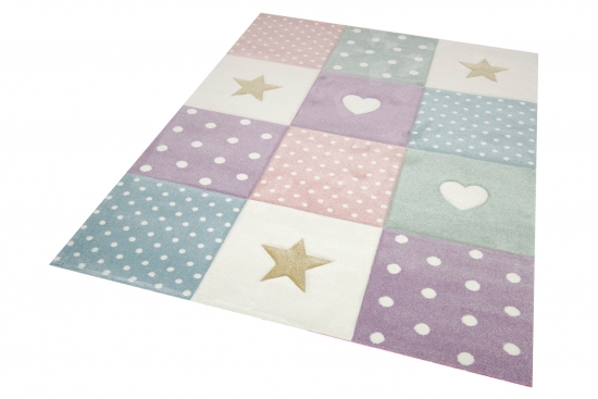 Preview: Kinderteppich Kinderzimmer Spiel Teppich Punkte Herz Stern Design creme rosa blau Preview: Kinderteppich Kinderzimmer Spiel Teppich Punkte Herz Stern Design creme rosa blau