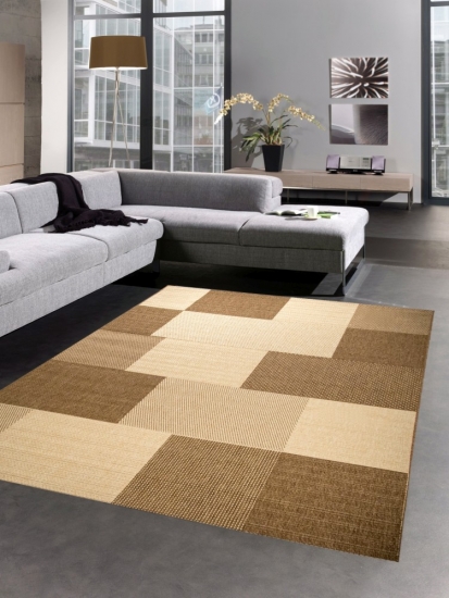 Teppich Sisal Optik Küchenläufer Küchenteppich Karo beige braun