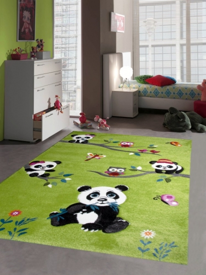 Kinderteppich Spielteppich Kinderzimmer Panda Grün