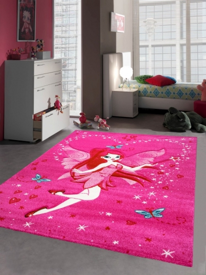 Kinderteppich Spielteppich Kinderzimmer Mädchen Zauberfee Fee Tinkerbell Pink