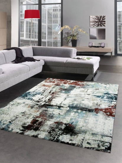 Designer Teppich Wohnzimmerteppich Läufer abstrakt multi bunt türkis schwarz
