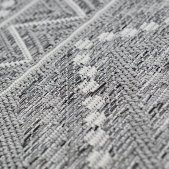 Sisal Teppich indoor & outdoor Terrasse Balkon Wohnzimmer Küche Zickzack Rauten Design in grau