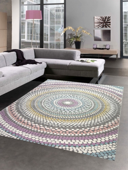 Teppich modern Wohnzimmer Teppich Regenbogen gepunktet bunt pastell